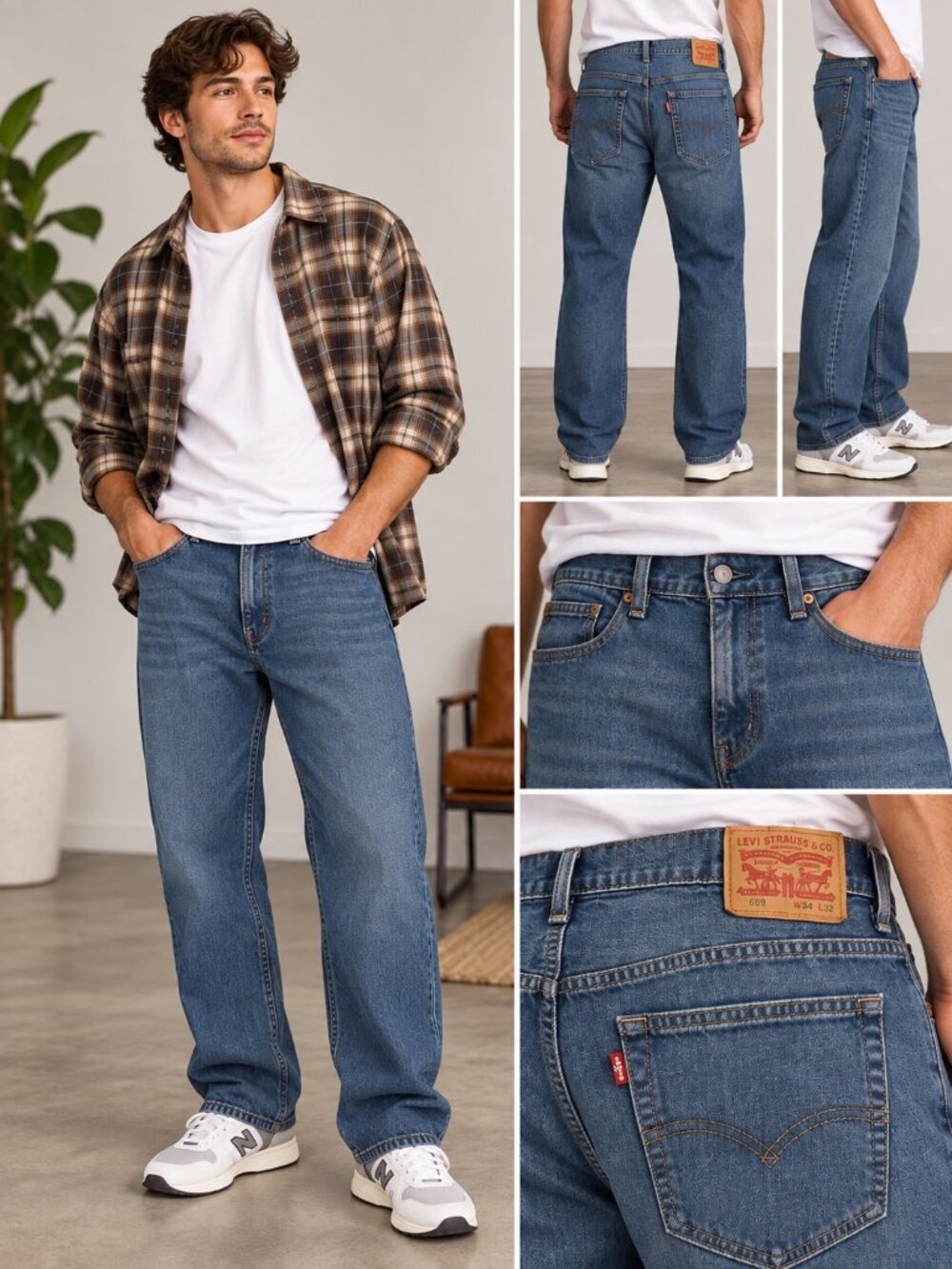 Levi's 569 Light Medium Wash Loose Straight Fit Cotton Denim Jean Mens 34x29.5